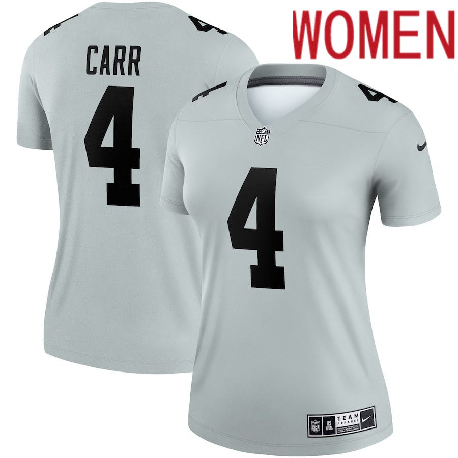 Women Oakland Raiders #4 Derek Carr Nike Grey Inverted Legend NFL Jersey->women nfl jersey->Women Jersey